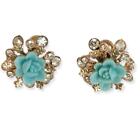 New ListingVintage Earrings Gold Tone Turquoise Rose Rhinestone Accent Mid Century 50s 60s
