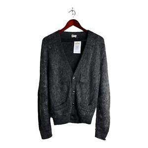Vintage 60s Charcoal Black Mohair Cardigan Sweater Medium