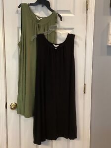 Terra Sky Women’s Black & Green Dresses w/pockets  (Lot Of 2) Size 1X (16-18)