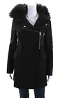 Zara Womens Fur Trimmed Collared Darted Zipped Long Sleeve Jacket Black Size S