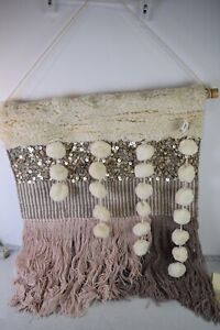 NEW West Elm Tapestry hanging woven wall art. pink gold multi