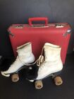 New ListingVintage Chicago Roller Skates Wooden Wheels white leather 3 w/ Carry Case & Key
