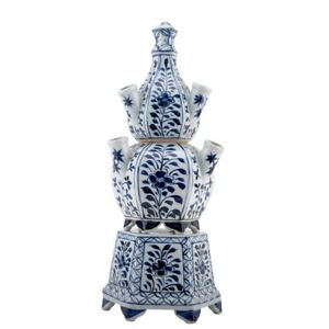 NEW CHINESE ORIENTAL BLUE AND WHITE PORCELAIN HEXAGON TULIPIERE FLOWER VASE