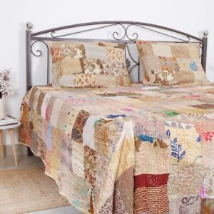 USA King Cotton Silk Handmade kantha Quilt, Blanket Throw , vintage Bedspread