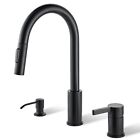 3 Hole Kitchen Faucet Single Handle Matte Black with Pull Down Sprayer, 2 or ...