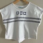 VINTAGE 80s white embroidered square print cropped top