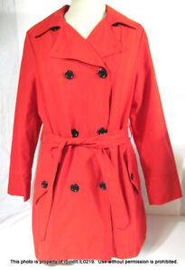 WOMENS RED RELATIVITY TRENCH JACKET Coat SZ M Double-Breasted w/ Belt