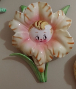 Vintage PY Anthropomorphic Flower Pixie Face Wall Pocket Japan Excellent Cond.
