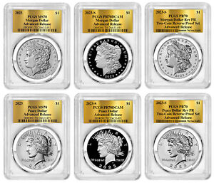 6 Coin set 2023 (MS/PR70) Morgan Peace Dollars Advance Release AR PCGS Gold Foil