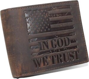 Distressed Vintage Leather Patriotic American Flag Wallet - Western Style ‘IN...