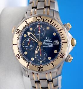 Mens Omega Seamaster 18K Gold & Titanium Chronograph watch - Blue Dial - 2297.80