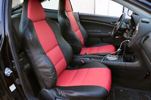 FOR ACURA RSX IGGEE S.LEATHER CUSTOM MADE FIT 2 FRONT SEAT COVERS BLACK/RED (For: Acura RSX)
