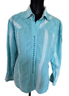 SCULLY Turquoise Pintuck Lace Ruffled Pearl Snap Women's Western Shirt XL