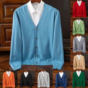 Premium Quality Men's High End Sweater Classic Solid Color V neck Cardigan