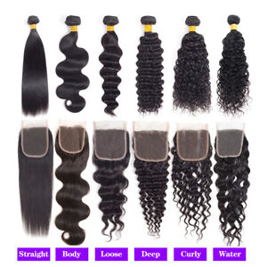 10A Human Hair Bundles with Lace Closure Remy Virgin Hair Extensions Weft Weavy