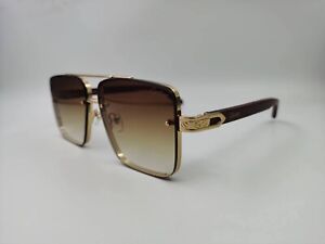 Wood Sunglasses Gold Frame Cartier Gradient Brown Lens