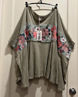 NEW Savanna Jane Bold Floral Embroidered Top In Sage Green Size 2X/3X