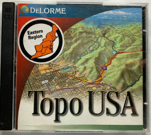 Topo USA Eastern Region CD-ROM DeLorme Vintage Software 2 Disc Set Atlas Map GPS