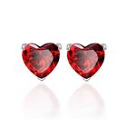 Solid Sterling Silver Red Heart CZ Shaped Stud Earrings 5MM Cubic Zirconia