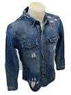 MENS VICTORIOUS RIPPED BLUE DENIM OVER SHIRT Heavy Weight WASH JEAN DK158 NWT