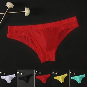 Hot Sale Men's Sexy Mesh Underwear Ice Silk Briefs See Through Pouch Lingerie