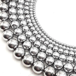 Silver Hematite Smooth Round Beads 2mm 3mm 4mm 6mm 8mm 10mm 12mm 15.5
