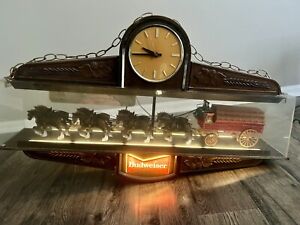 Vintage & Rare Budweiser Clydesdale Horse Hanging Sign. Lights. Clock. Working.