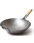 Craft Wok Traditional Hand Hammered Carbon Steel Pow Wok with Wooden 16