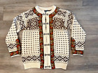 Dale of Norway Womens Wool Nordic Cardigan Clasp Ivory Brown Sweater Sz 42 Med