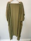Olive green Crochet Trim Duster Cardigan Open Front Kimono Extra long One Size