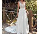 Boho Wedding Dresses V-Neck Spaghetti Straps Applique Backless Bridal Gown Train