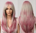 New ListingOmbre Platinum Pink Long Straight Layered Synthetic Wig With Bangs