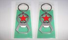 2-Lot Heineken Beer Bottle Cap Opener Keychains-Spin Red Star-Keyrings Party Set