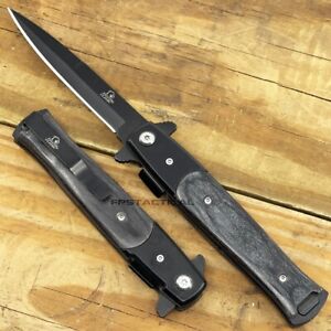 Falcon Classic KS1107BK Spring Assisted Stiletto Pocket Knife Black Ash 3.75