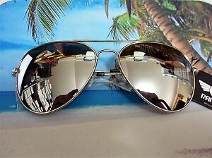 LARGE AVIATOR SUNGLASSES WITH MIRROR LENS SILVER FRAME TOP COP