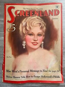 1934 Jan SCREENLAND Magazine VG+ 4.5 Mae West Personal Message to You COVER ONLY