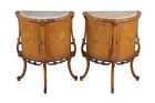 Antique French Neoclassical Demilune Satinwood Marble Cabinet Side Tables