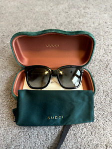 GUCCI GG0034SN 002 Black/Green Square 54 mm Women's Sunglasses NEW with Case