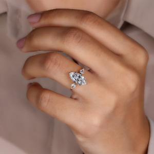 IGI GIA Wedding Diamond Ring Marquise Cut 2.50 Carat Lab Created 18K White Gold