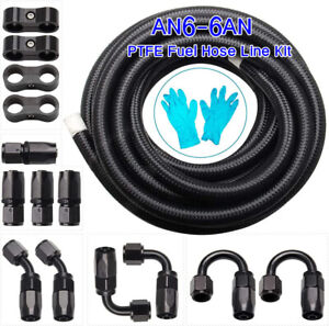 6AN -6AN 20FT Black Nylon E85 PTFE Fuel Hose Line 10 PC Adapter Fitting Hose Kit