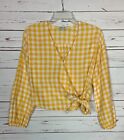 Madewell Women's XXS Extra Extra Small Yellow White Gingham Plaid Tie Top Shirt