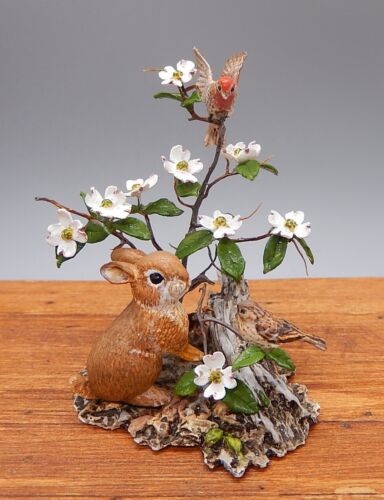 Vintage Mary McGrath Rabbit & Birds Figurine Artisan Dollhouse Miniature 1:12