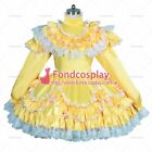 Sissy maid French lockable yellow satin dress white lace Tailor-made set