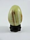 Vintage Polished Onyx Quartz Egg Hand Carved Lacquered W Wood Stand USA Seller