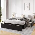 Full Queen Bed Frame with Storage, 3 Drawers, Fabric Upholstered Platform Bed