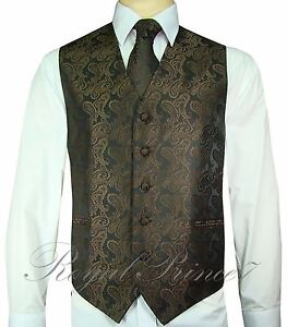MEN'S XS to 6XL Paisley Tuxedo Suit Dress Vest Waistcoat & Neck tie Wedding Prom