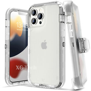 For iPhone 15 14 13 12 11 7 8 Plus X XR PRO MAX Shockproof Clear Case Belt Clip