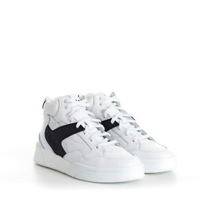 CELINE 1100$ Men's CT-06 High Top Sneaker - White/Black Calfskin Leather