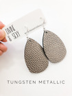 Vegan Leather Teardrop Earrings NEW Tungsten Metallic
