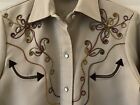 Vintage H Bar C California Rancher Western Pearl Snap Shirt Embroidered Sz 34